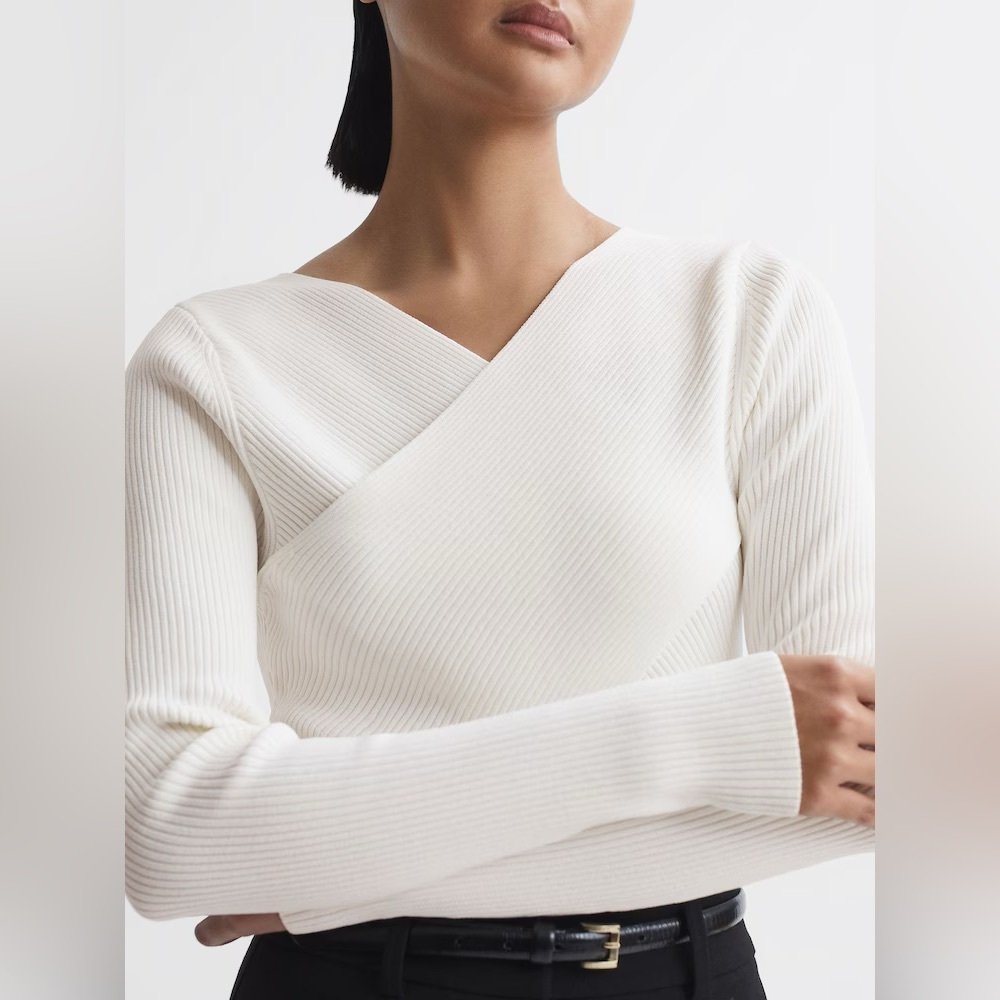 Reiss Heidi Knitted Wrap Top in Ivory size Large (L)